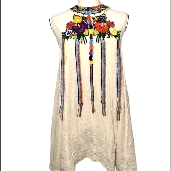 Free People Dresses & Skirts - Free People Cream Cotton & Embroidered Dress Sz XS